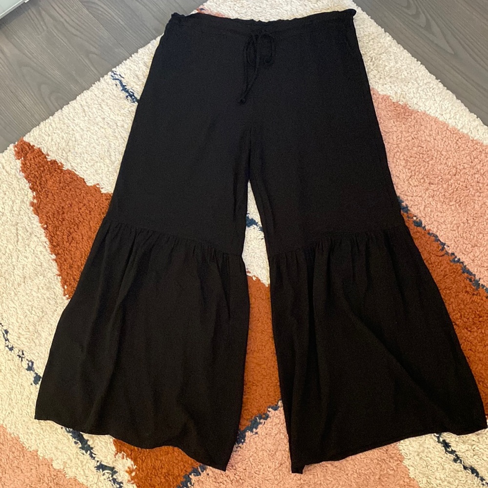 Wide Leg Tiered Lounge Pants - Black